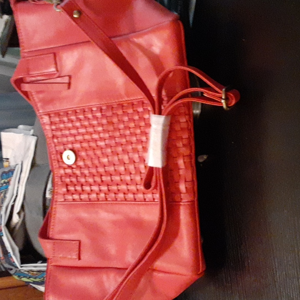ANOTHER PRICE DROP! Red genuine leather weave pattern shoulder bag.